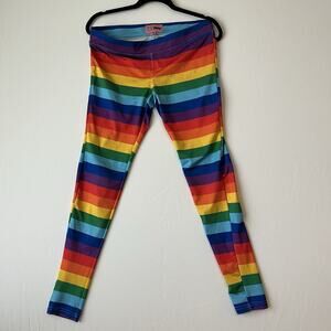 Tipsy Elves Rainbow Legging Medium Rainbow Stripe Colorful Stretch Workout Pride